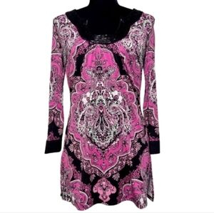 INC International Concepts Women's Black Pink Paisley Floral Tunic Dress Small